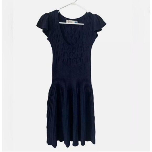 Anthropologie | Sparrow Navy Blue Knit Dress, Flutter sleeves, Small - Picture 2 of 10